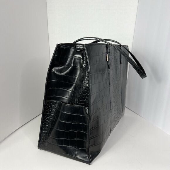 Beis Large Black Faux Alligator Leather Tote Minimalist Business Travel Bag - Picture 2 of 6